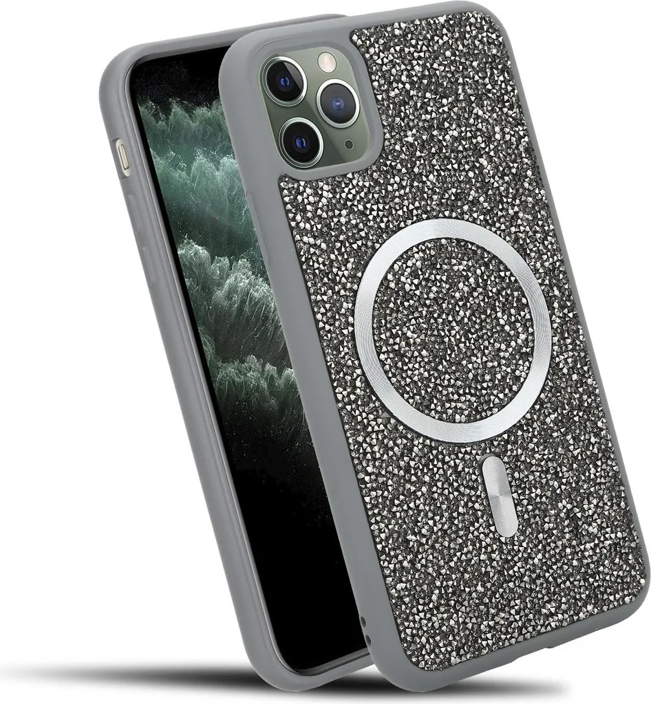 Cadorabo Cover Glitter Grigio iPhone 11 Pro Max MagSafe Sparkle Diamond