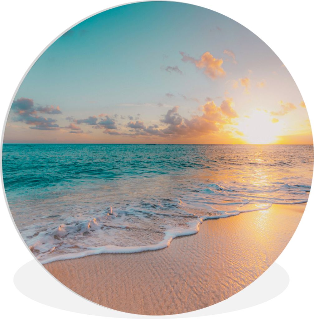 MuchoWow Rundes Wandbild - Runde Bilder Sonnenuntergang - Strand - Meer - Sommer - Blau Ø 30 cm Kreis Wanddekoration Kunststoff - Wandkreis - Wa...