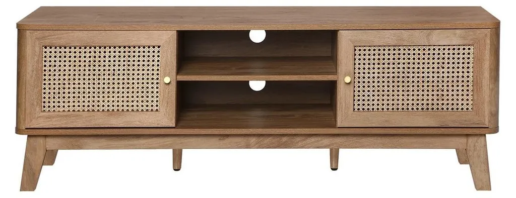 CALICOSY PALMO Meuble TV 2 Portes en Cannage Rotin Naturel L140 cm