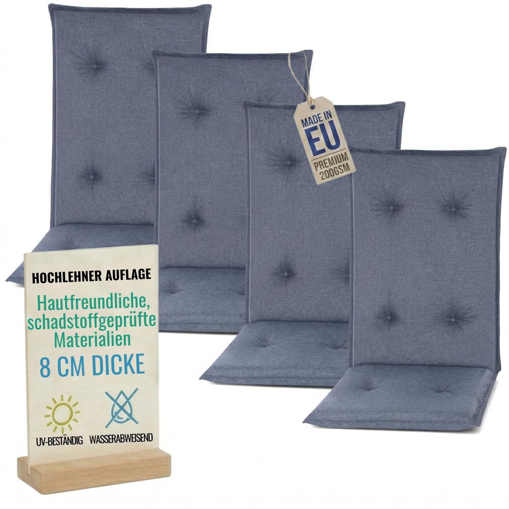 Pillows24 - 4x Hochlehner Auflagen 120x50x8 cm | Gesteppte Produktbild 