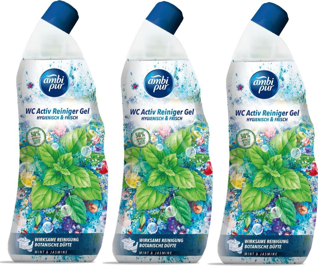 Ambi Pur WC Aktiv Reiniger Gel Mint & Jasmine 750ml (3er Pack)