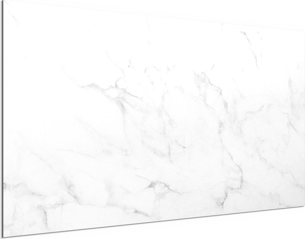 DEQORI Alu-Dibond Bild Weiß 100x50 cm 'Marmorplatte im Detail' Wandbild Metall dünn