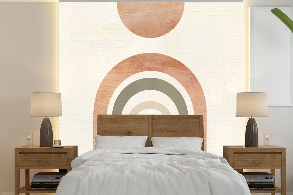 MuchoWow Fototapete für Wohnzimmer oder Schlafzimmer Wandtapete Vinyl Motivtapete Design - Rosa - Abstrakt - 350x350 cm - Schlafzimmertapete