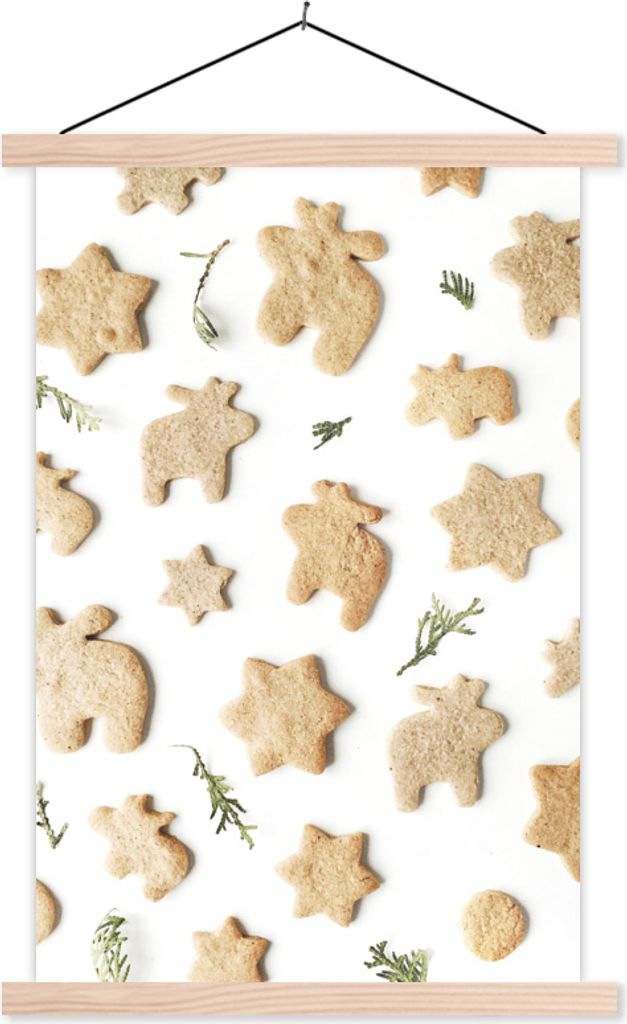 MuchoWow Textilposter Winter - Torte - Tannenzweig 120x180 cm mit holzfarbenen Rahmen - Textil-Plakat