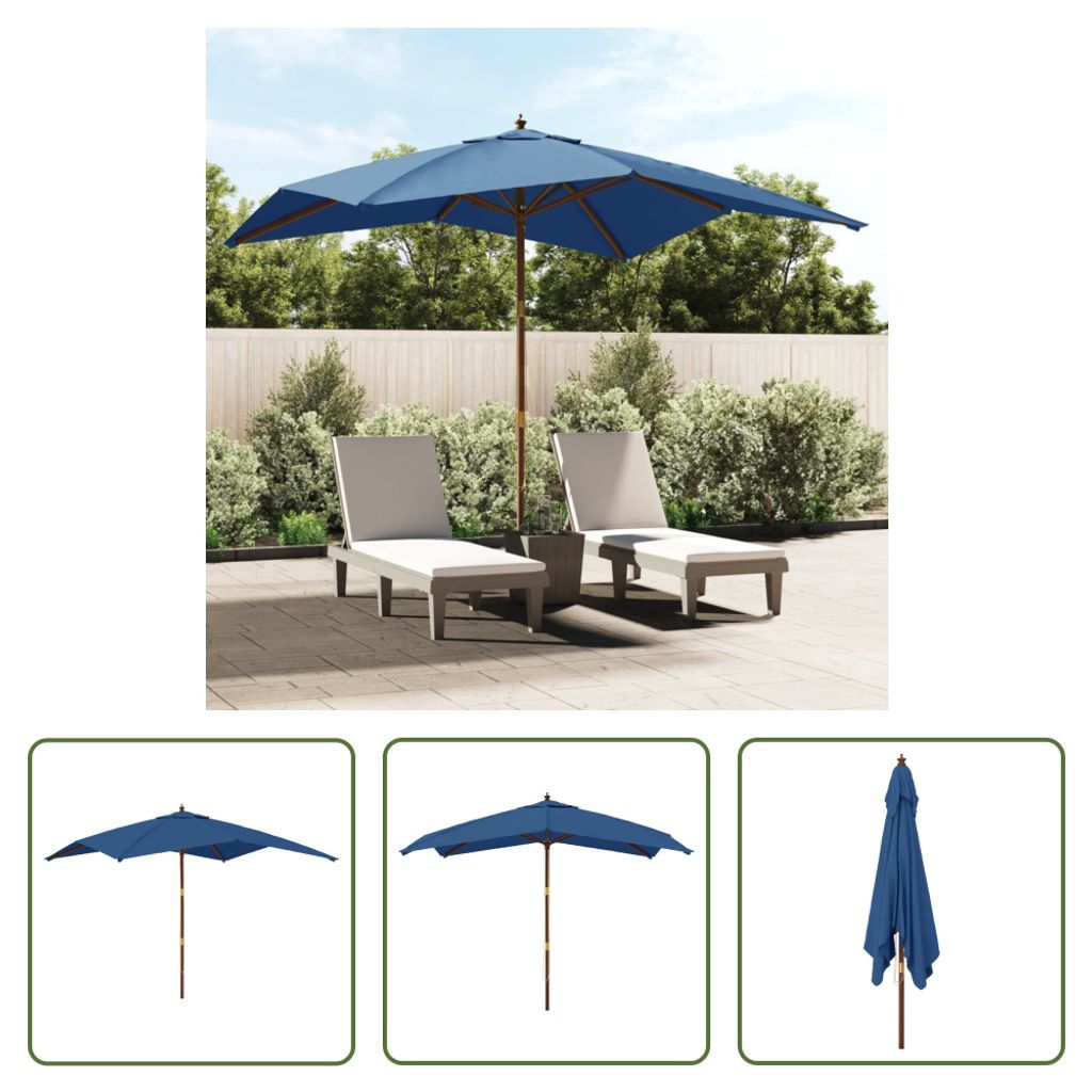 The Living Store Sonnenschirm mit Holzmast Azurblau Produktbild 