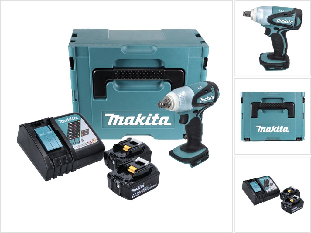 Makita DTW 251 RGJ Akku Schlagschrauber 18 V 230 Nm 1/2" + 2x Akku 6,0 Ah + Ladegerät + Makpac