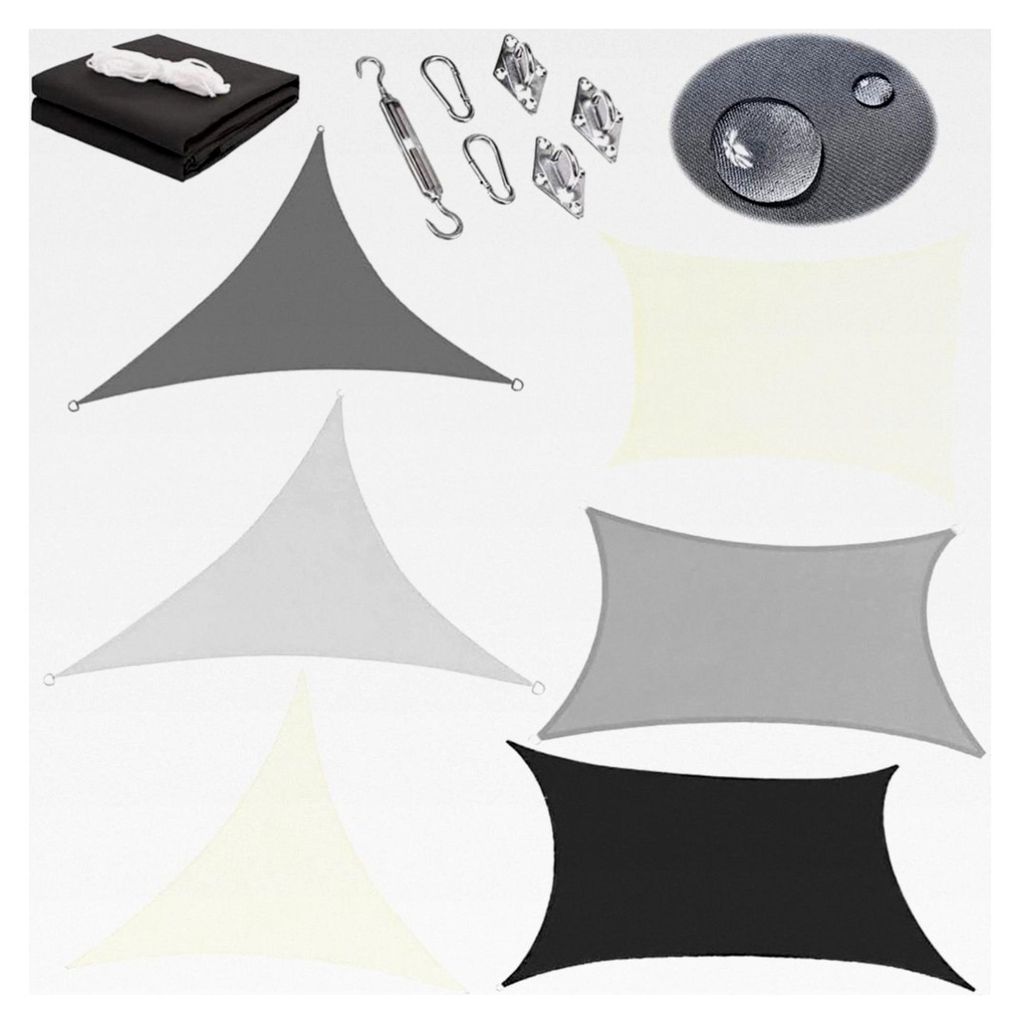 Dreieckiges Sonnensegel 3x3x3m aus PES Polyester in Anthrazit, UV-Schutz, wasserabweisend und reißfest mit Spannseilen