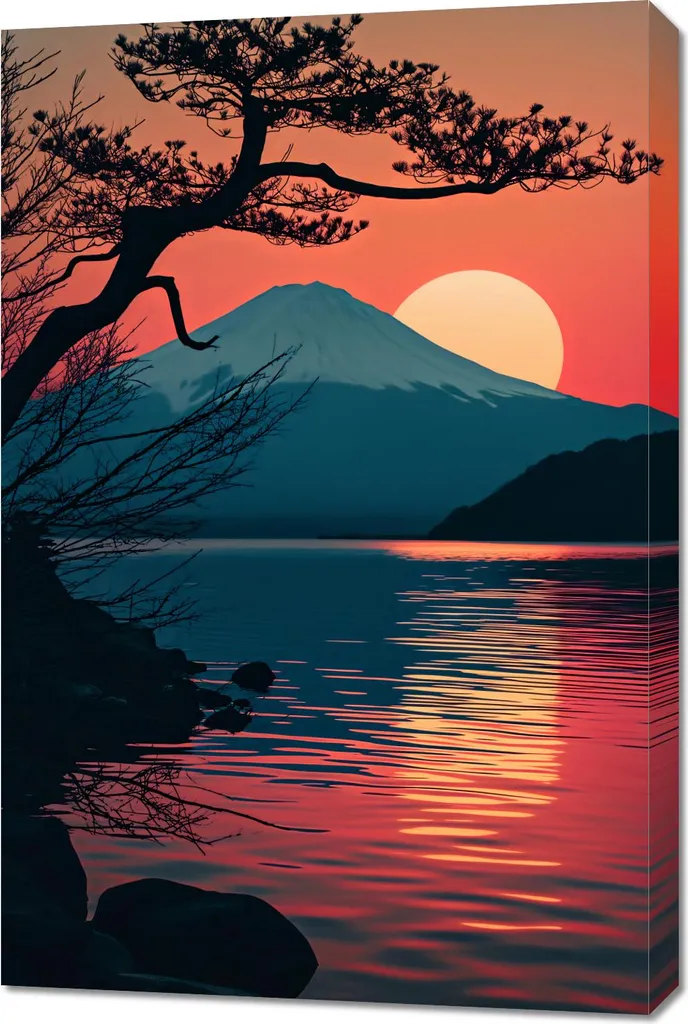 Tableau Image 60 x 90 cm Montagne le soir avec Cadre Moderne Élégant