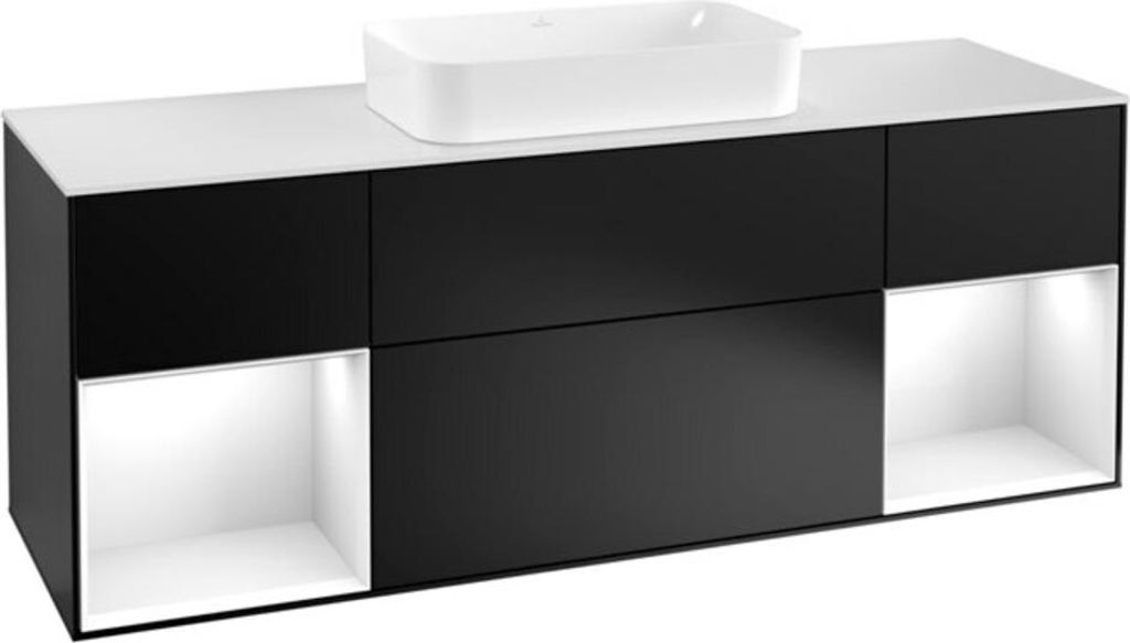 V&B Waschtischunterschrank Abdeckplatte wh. m Finion 160x60cm, Reg glo wh. Lac, bla m lacquer