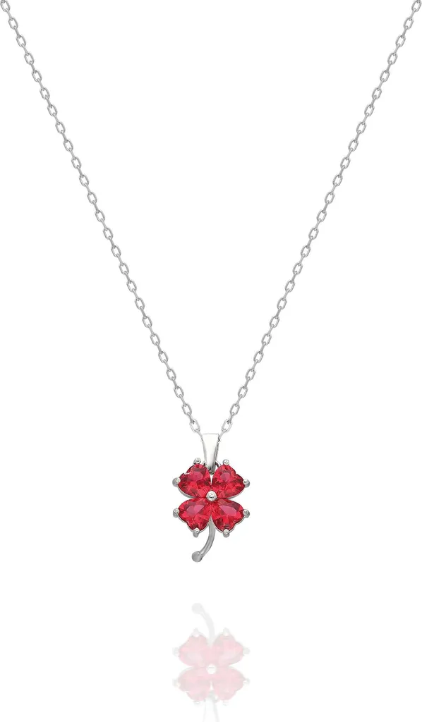 Collier femme argent 925 trèfle porte-bonheur serti de pierre rouge