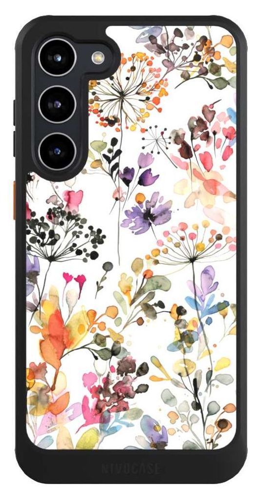 NIVOCASE Hülle für Samsung Galaxy S23+ Handyhülle NIVOcore Case Schwarz Blume Muster Pastell