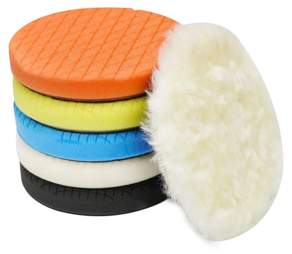 5"-Polierpads, 6 Stück, 5,6 Zoll (140 mm) große Polierfläche für 5-Zoll-Stützteller, inklusive Polierschwamm und Wollpads, Schleif- und Polier...