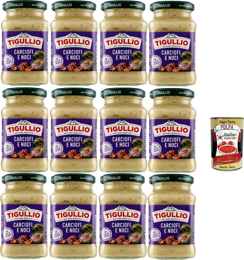 Star Tigullio Pesto Carciofi e noci Sauce Soße Artischocken und Nüsse, Glutenfrei, 12x 185g + Italian Gourmet polpa 400g