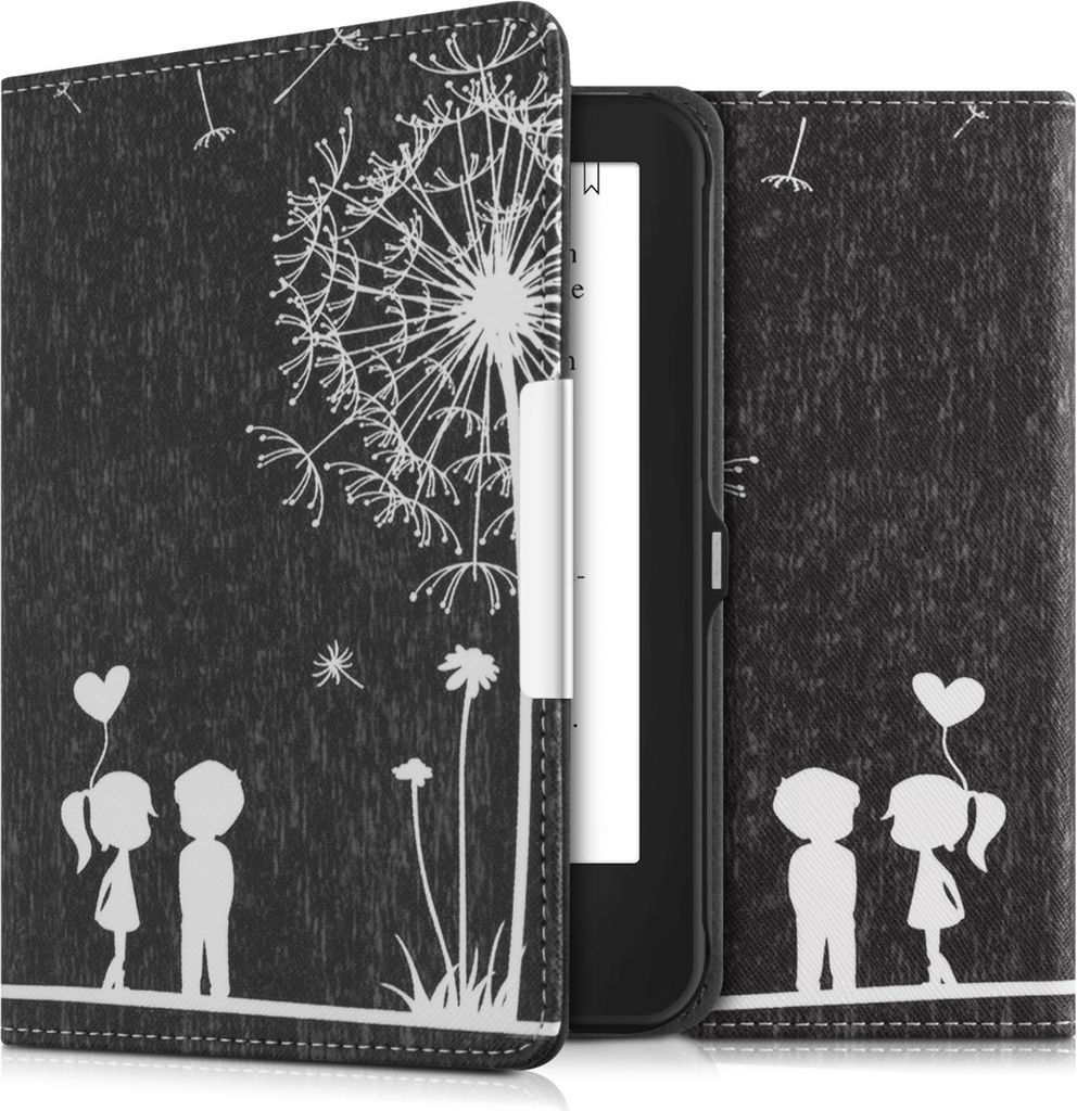 kwmobile Schutzhülle für Tolino Shine 2 HD Hülle - eReader Flip Case mit Auto Sleep Funktion - Pusteblume Love mit Weiß Schwarz