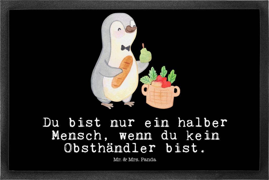 Mr. & Mrs. Panda Fußabstreifer Obsthändler Herz 50 x 75 cm - Schwarz - Geschenk, Spruch, fußmatte, Obstplantage, abstreifer, Schmutzfangmatte, F...