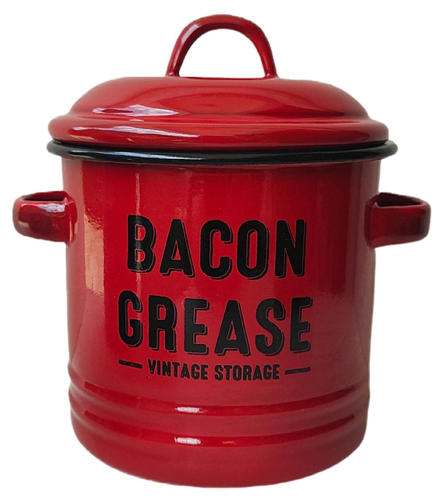 Vintage-Emaille-Speckfettbehälter mit Deckel, rustikaler Bauernhaus-Fettbehälter mit 2 Griffen, Küchenöl-Aufbewahrungsglas zur Aufbewahrung von...