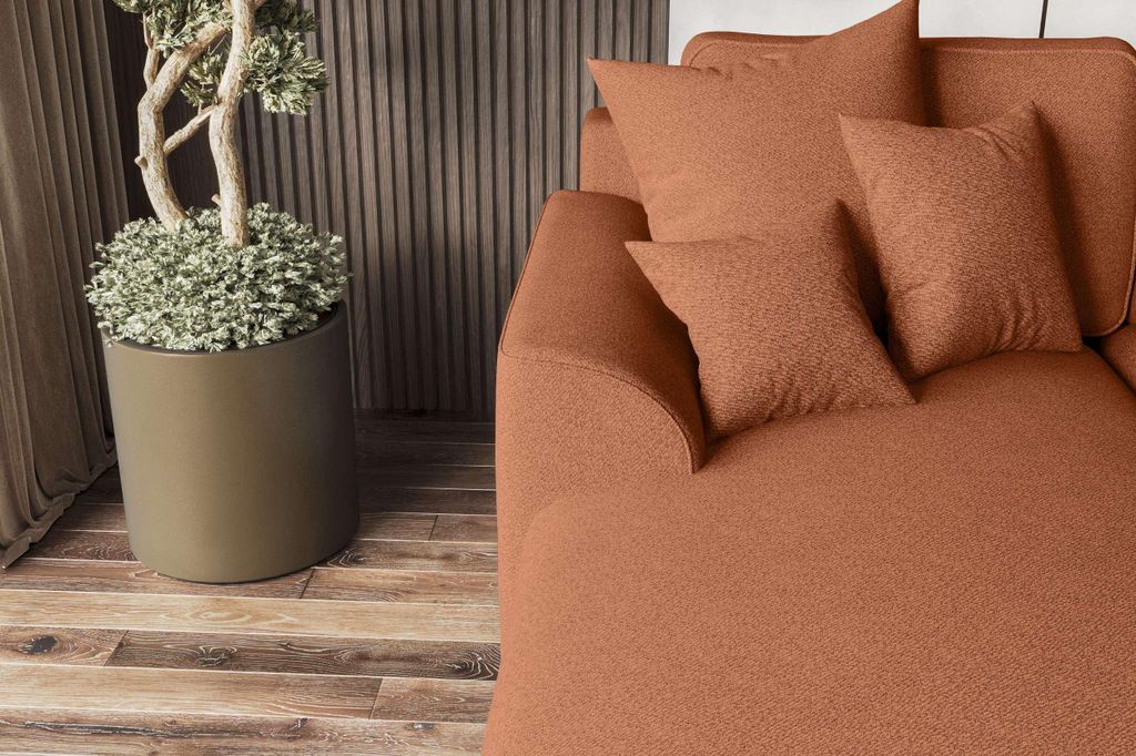 99rooms Gusto Ecksofa Strukturstoff NEVE Rostfarben Links mit Schlaffunktion