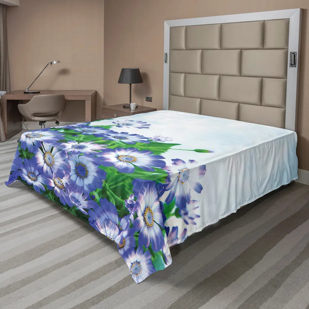 Drap plat à fleurs marguerites printanières ABAKUHAUS 244 x 205 cm bleu