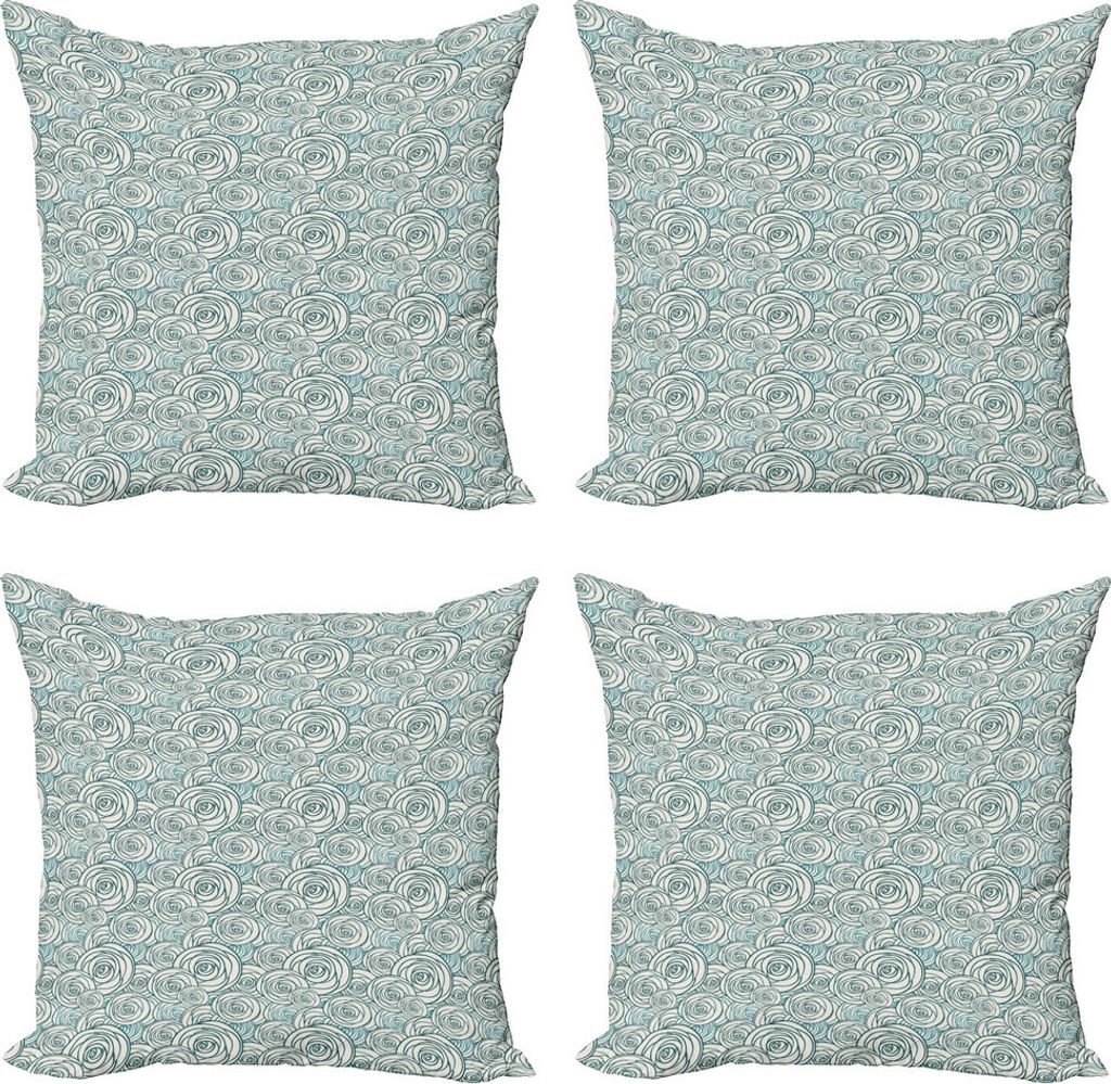 ABAKUHAUS Rose Kissenbezug Set (4 Stück), Doodle Outlines von Blumen, Moderner Doppelseitiger Digitaldruck, 60 cm x 60 cm, Dunkler Teal Teal und C...