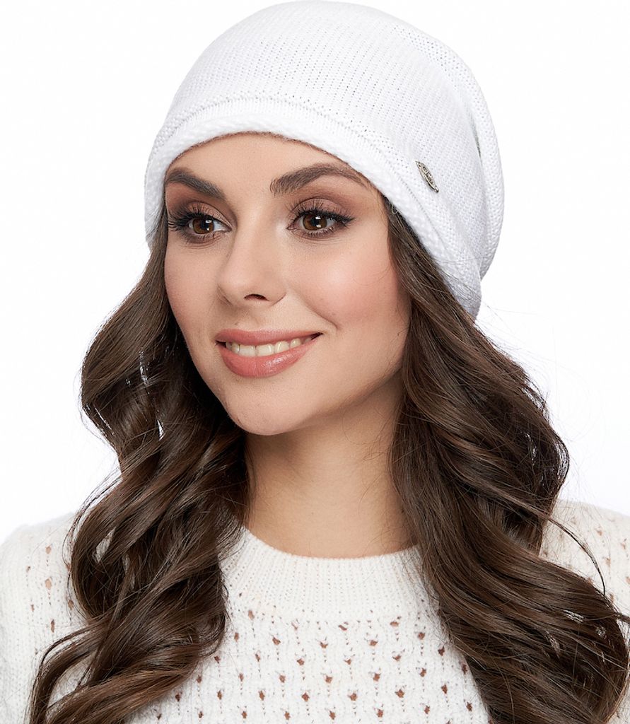 Marhatter Damen Mütze Beanie Strickmütze Rose Freestyle Longbeanie Slouch Herbstmütze (Weiß)