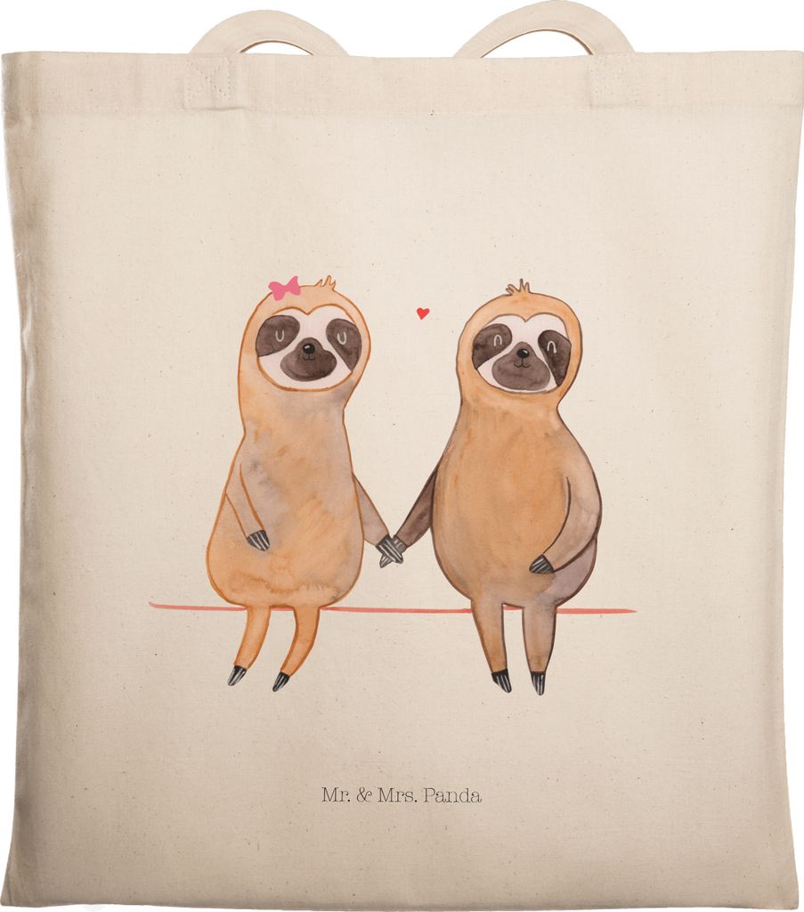Mr. & Mrs. Panda Tote Bag Faultier Pärchen - Transparent - Geschenk, Laptoptasche, Einkaufstüte, Tasche, Liebe, Schultasche, Jutebeutel, faul