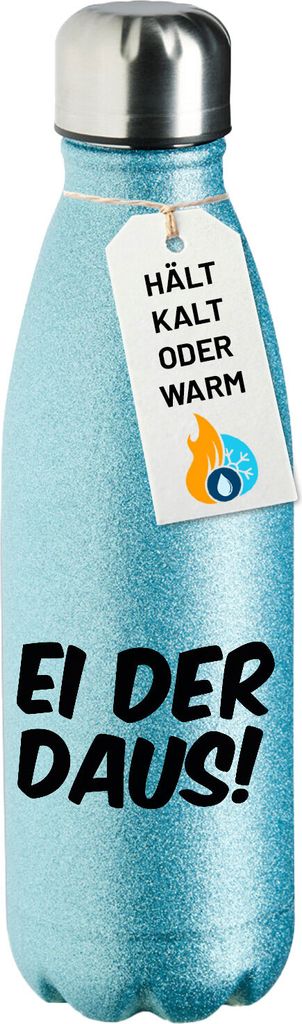 Huuraa Trinkflasche Ei der Daus Schriftzug 500ml Blue Edelstahl Wasserflasche Trinkflasche Geschenkidee