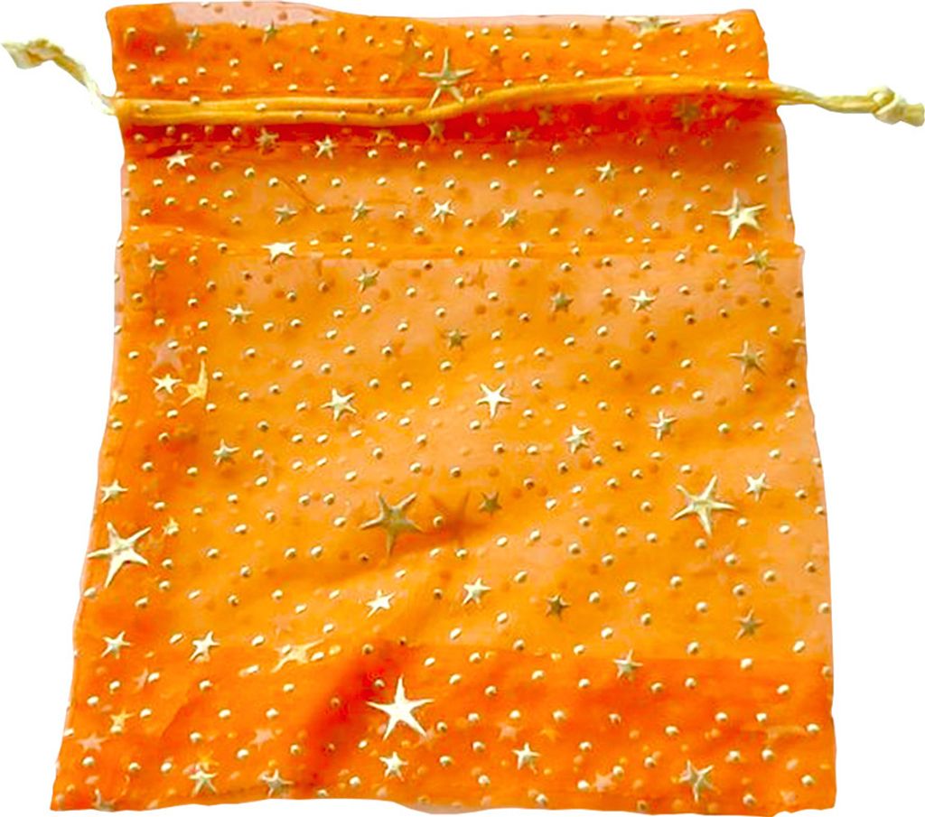 Organzabeutel in Orange mit Goldenen Sternen, 10 Stück