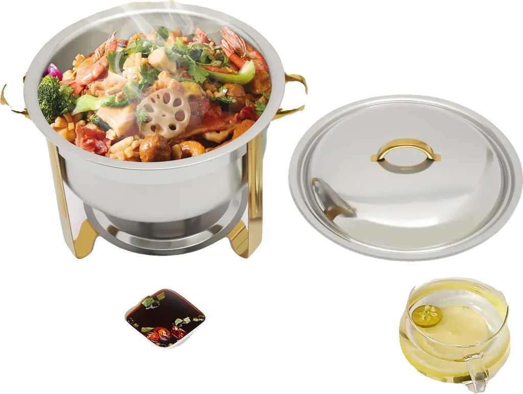 Chafing Dish 5L pour Buffet - Réchaud Inox Rond 42x32 cm Traiteur