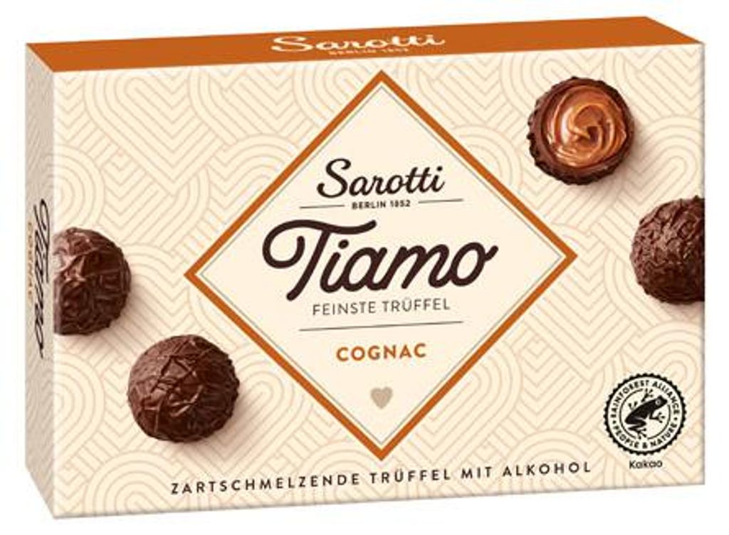 Sarotti Tiamo Feinste Trüffel Cognac Sahne zarte Pralinen Produktbild 
