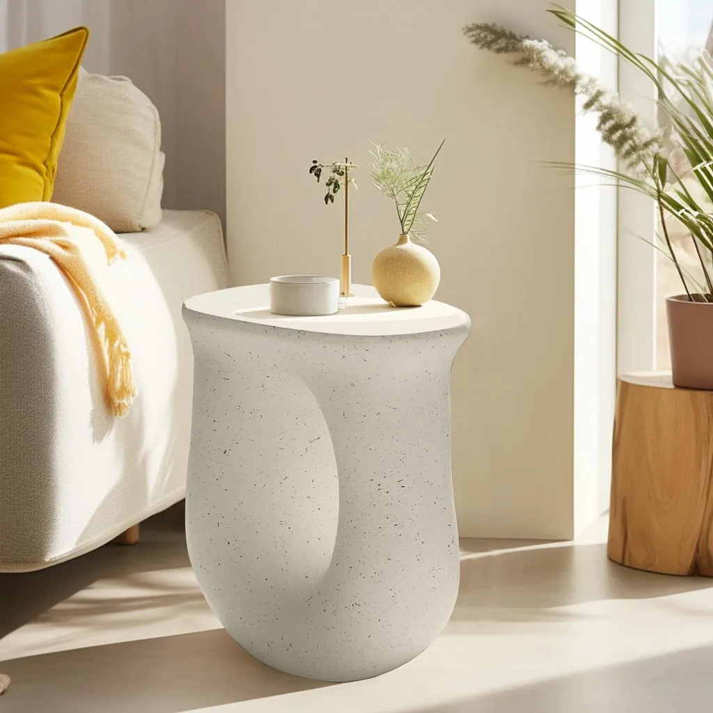 Tavolino da Caffè in Cemento Beige - Stile Japandi Minimalista