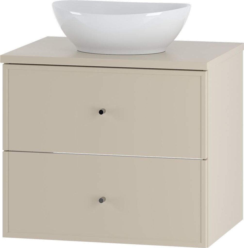 Badezimmer Waschtisch mit 60 cm Breite in beige mit Softclose-Funktion, 2 Schubladen & Keramik Waschbecken - MURANO-140