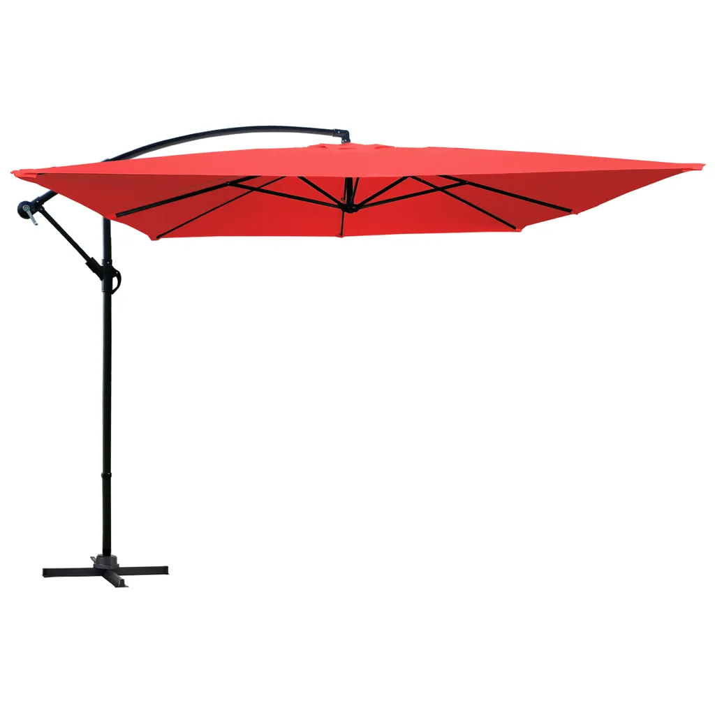 Parasol déporté 3x3m Oviala Genova rouge en acier robuste de jardin
