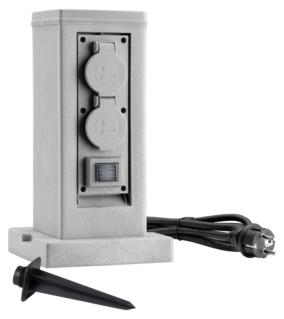 Steckdosensäule 4fach in Granitoptik, IP44, Außensteckdose Produktbild 