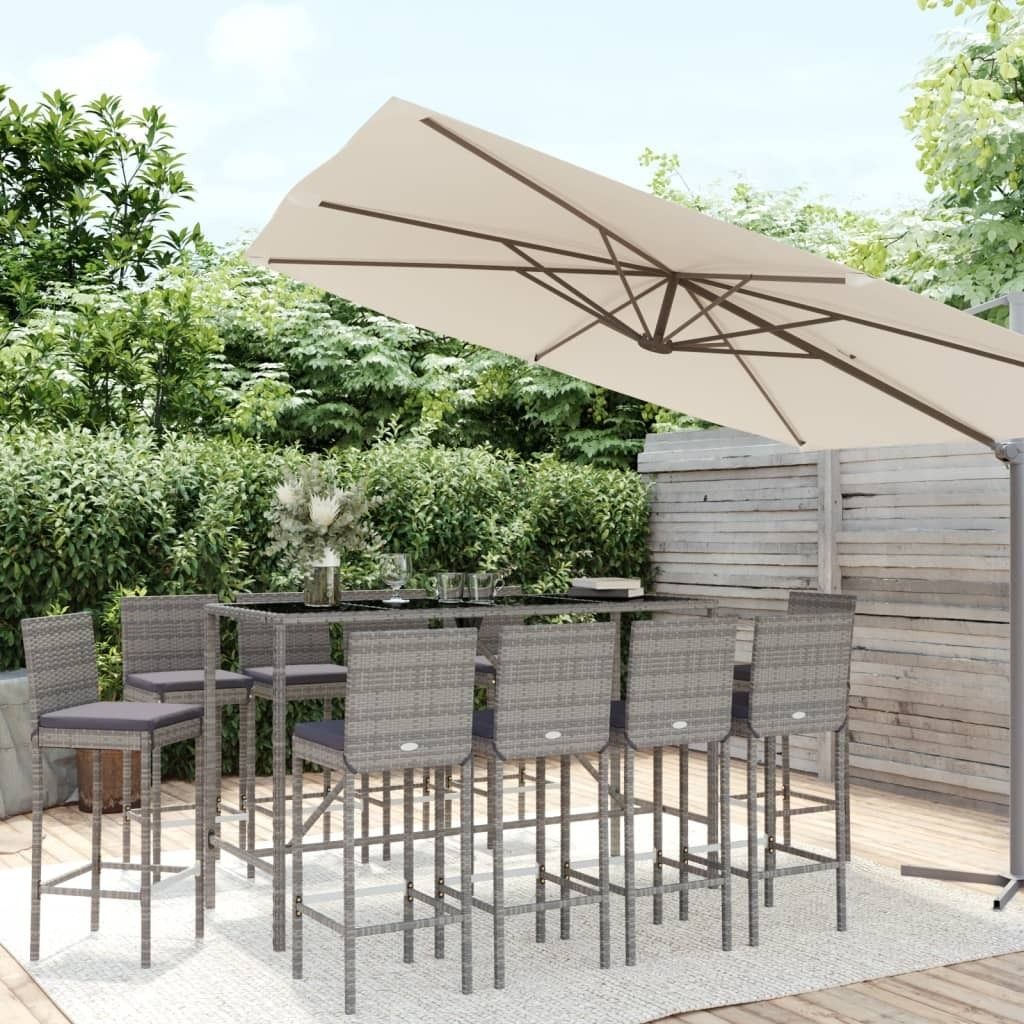 Maison Exclusive - 11-tlg. Gartenbar-Set mit Kissen Grau Poly Rattan