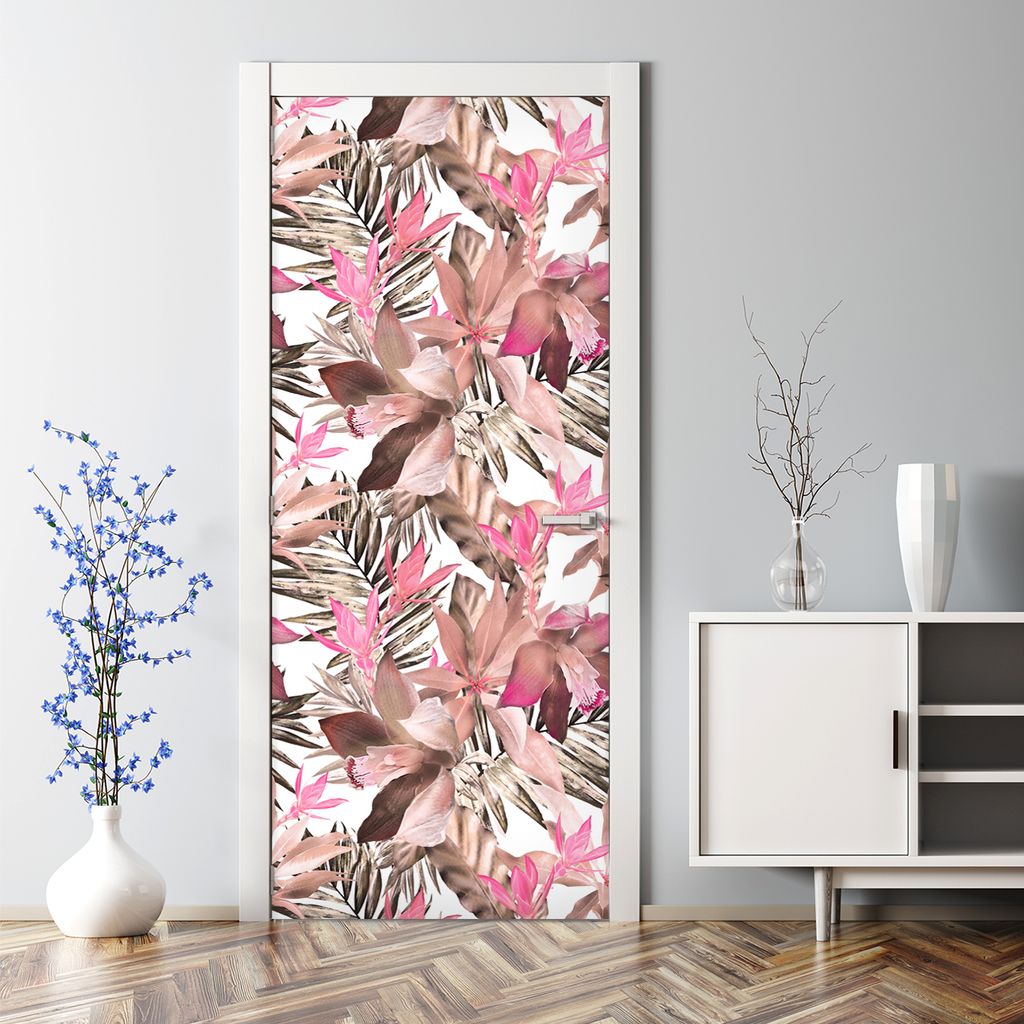 Dekorative Klebefolie selbstklebend Tapete Türposter dekoration Rosa Dschungel 85 x 200 cm