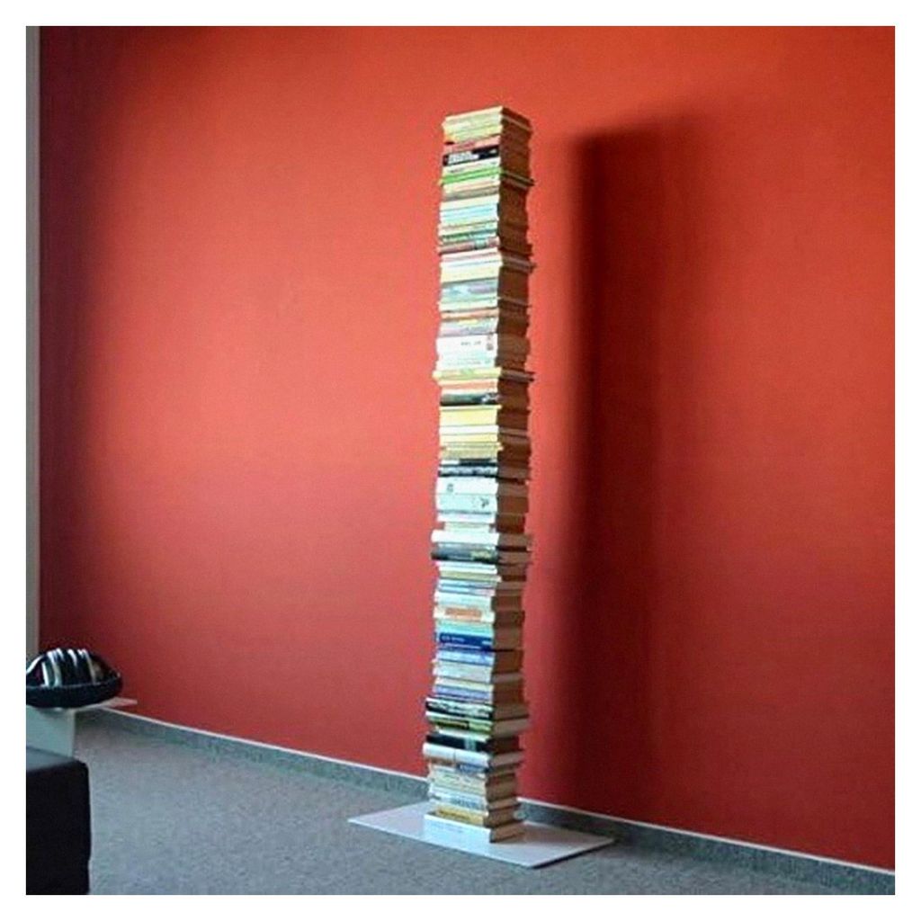 Design Bücherbaum Single Stand Groß Weiß – Standregal aus pulverbeschichtetem Stahl, 170,5 cm hoch, platzsparendes Bücherregal mit Fuß und E...