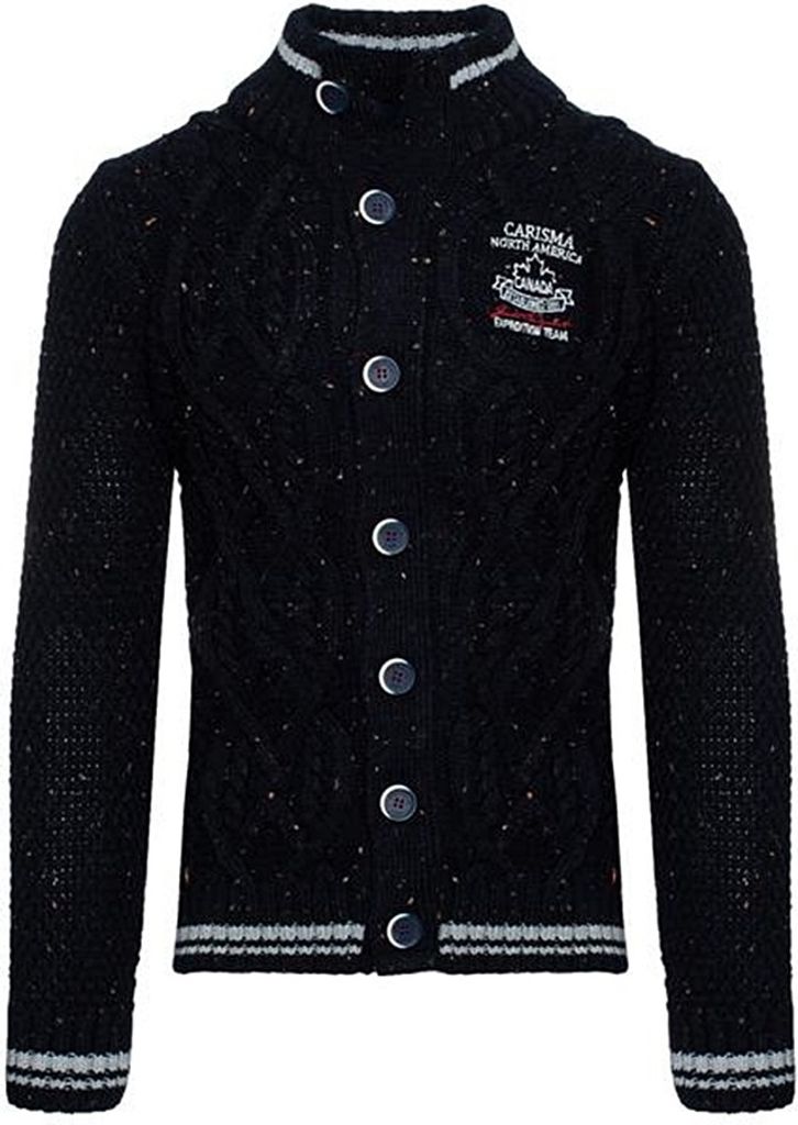Brandneu Designer Strickjacke CARISMA Knopfleiste und Stickereien Navy 3XL