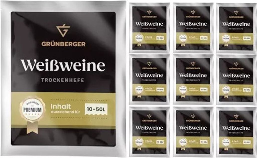 Grünberger Weißweinhefe Trockenhefe für 10-50l Wein Hefe Weißwein PREMIUM - 10 Stück