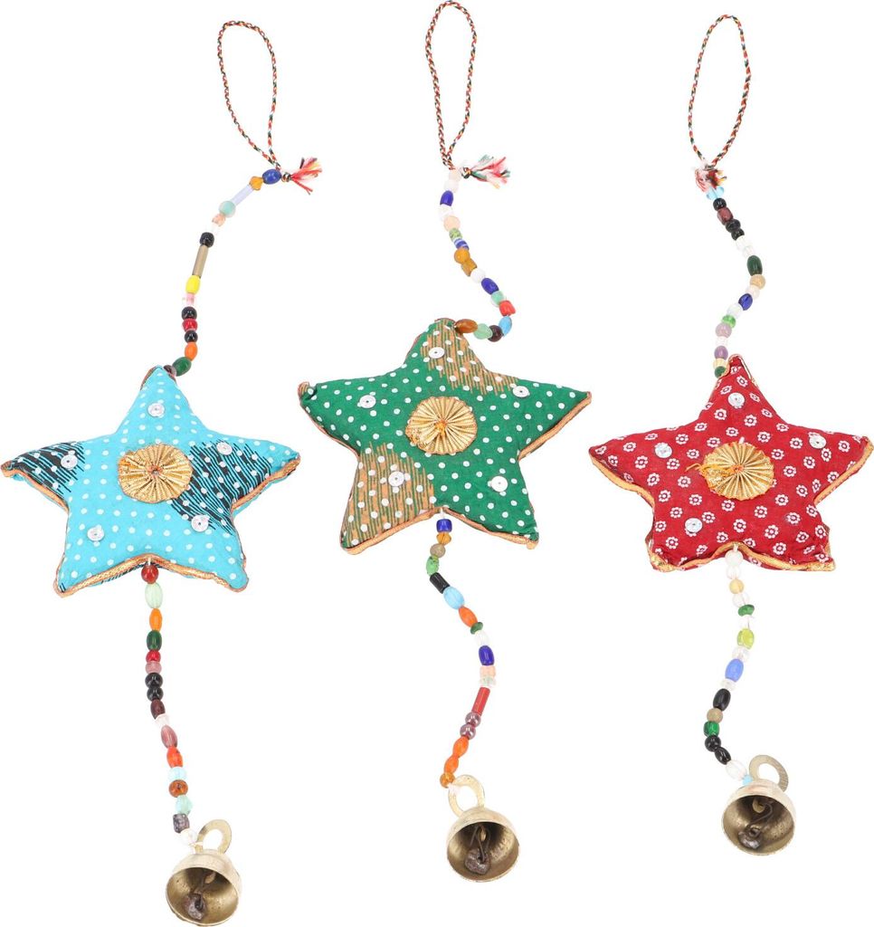 Buntes Mobile, Farbenfrohe Asiatische Dekoration, Upcyceling Mobile aus Indien, 1 Stück - Stern, Mehrfarbig, Baumwolle, 30*9*2,5 cm, Traumfänger,...