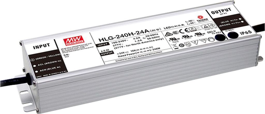 MEANWELL HLG-240H-12A, AC-DC LED-Schaltnetzteil, Metallgehäuse, IP65 192W 12V 16A CV+CC