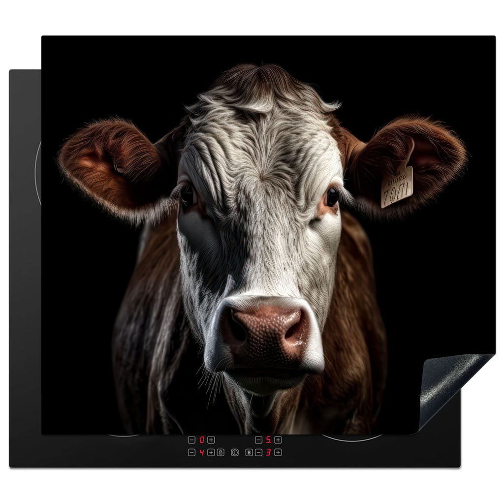 KitchenYeah Herdabdeckplatte Kühe - Tiere - Porträt - Schwarz , 59x52cm, Küche Deko, Glaskeramikkochfeld Herdabdeckung, Abdeckplatte fùr Koch...