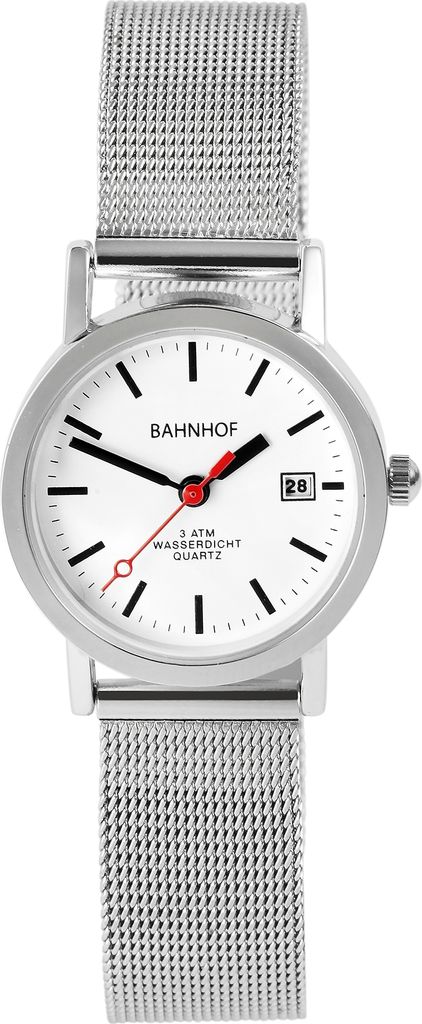 Bahnhof Damenuhr mit Milanesearmband, Datumsanzeige Produktbild 