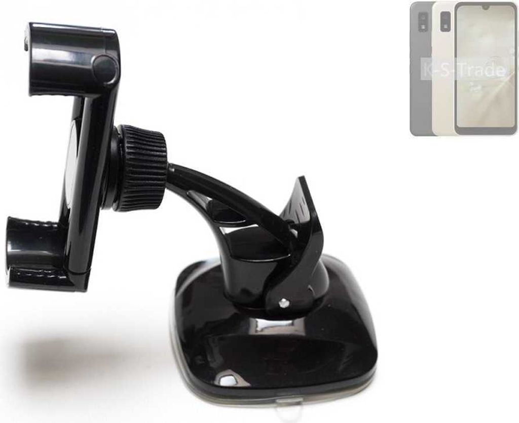 K-S-Trade kompakte Handy-Halterung Windschutzscheibe kompatibel mit Sharp Aquos Wish3 Armaturenbrett schwarz Autohalterung KFZ Halter