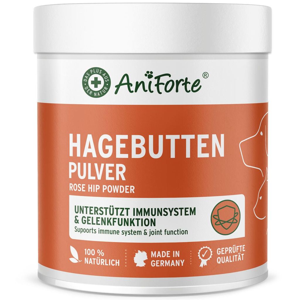 AniForte Hagebuttenpulver für Hunde & Katzen 500g – 100% Hagebutten, reich an Vitamin C, zur Unterstützung des Immunsystems