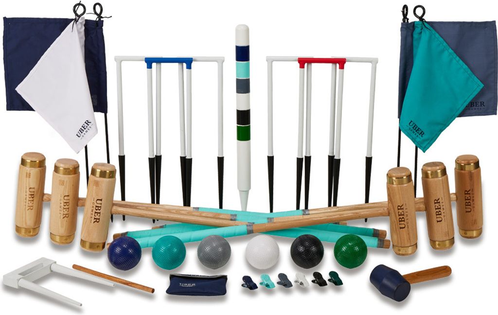 Ubergames - Executive Croquet-Set - Englisches Gartenspiel - 6 Personen - Eschenhartholz - Plastikbälle - 16 mm dicke Tore