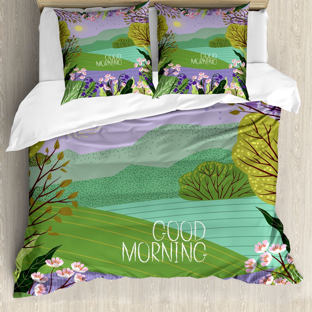 ABAKUHAUS Blumen-Landschaften Bettbezug Set für Einzelbetten, Morgen Rahmen, Milbensicher Allergiker geeignet mit Kissenbezug, 200 cm x 200 cm - 8...