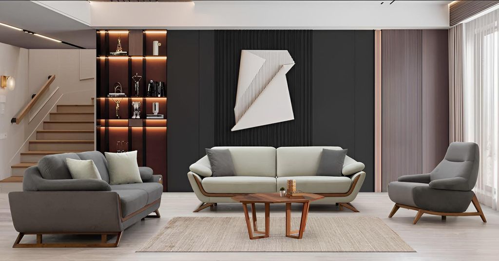 Modernes 3+3 Sitzer Sofa Set in Weiß für stilvolles Wohnzimmer