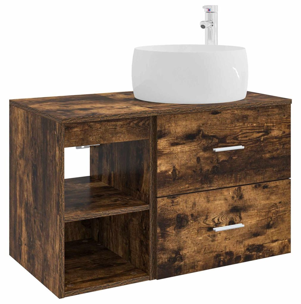 vidaXL Badezimmermöbel-Set 2 pcs Geräucherte Eiche Holzwerkstoff