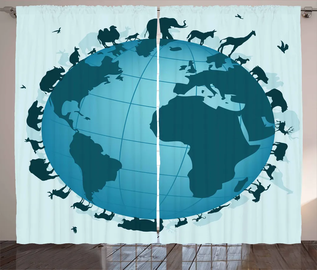 ABAKUHAUS Mondo animale Tenda rustica, Animal Diversity World, Soggiorno Nastro universale Tende con passanti e ganci, 280 x 245 cm, Multicolore