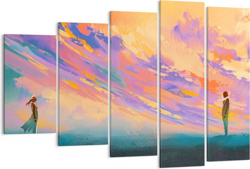 Bild auf Leinwand - Leinwandbild - Menschen Wiese Natur - 150x100cm - Wand Bild - Wanddeko - Leinwanddruck - Bilder - Kunstdruck - Wanddekoration -...